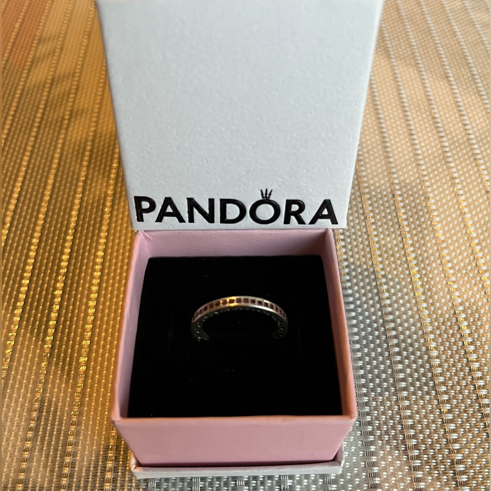 Authentic Pandora Silver Ring with Dark Pink Crystals/Enamel